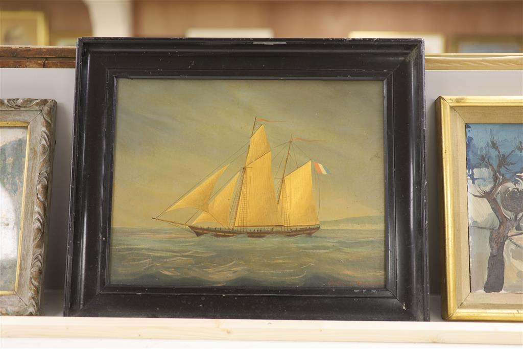 Captain B. Woodward, oil on card, Portrait of a Dutch sailing ship, 29 x 38cm